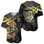 Richmond Football Club Baseball Jersey Tigers Muscular Mascot Graphic - Abstract Paint Splatter Art