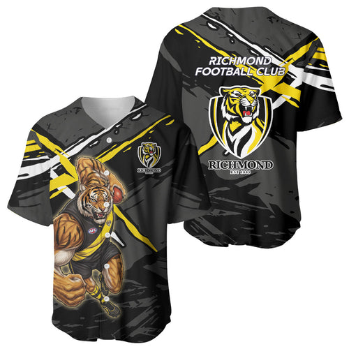 Richmond Football Club Baseball Jersey Tigers Muscular Mascot Graphic - Abstract Paint Splatter Art