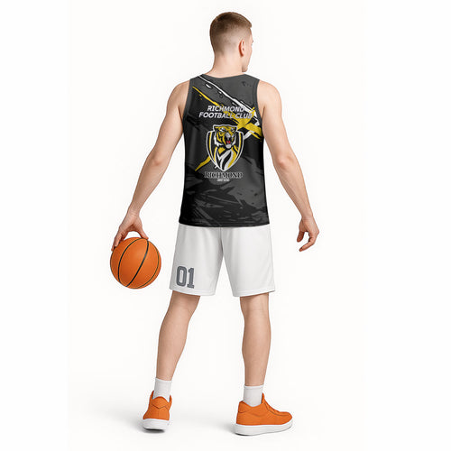 Richmond Football Club Basketball Jersey Tigers Muscular Mascot Graphic - Abstract Paint Splatter Art