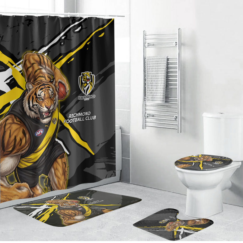 Richmond Football Club Bathroom Set Tigers Muscular Mascot Graphic - Abstract Paint Splatter Art