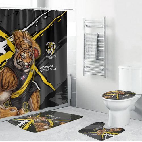 Richmond Football Club Bathroom Set Tigers Muscular Mascot Graphic - Abstract Paint Splatter Art