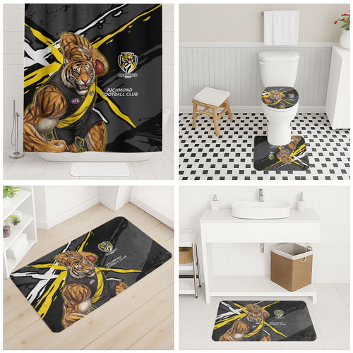 Richmond Football Club Bathroom Set Tigers Muscular Mascot Graphic - Abstract Paint Splatter Art