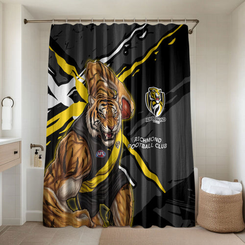 Richmond Football Club Bathroom Set Tigers Muscular Mascot Graphic - Abstract Paint Splatter Art