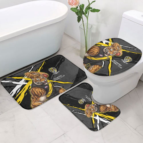 Richmond Football Club Bathroom Set Tigers Muscular Mascot Graphic - Abstract Paint Splatter Art
