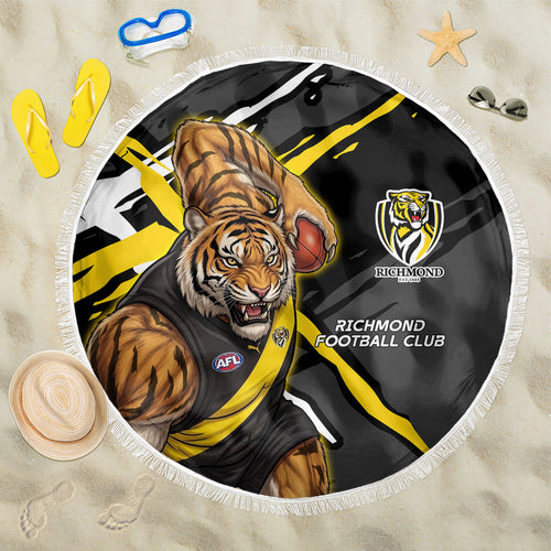 Richmond Football Club Beach Blanket Tigers Muscular Mascot Graphic - Abstract Paint Splatter Art