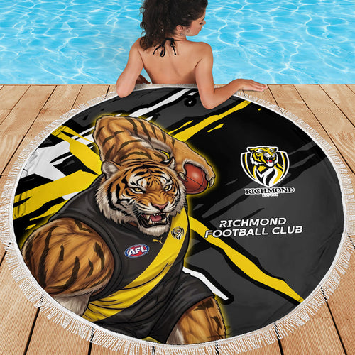 Richmond Football Club Beach Blanket Tigers Muscular Mascot Graphic - Abstract Paint Splatter Art