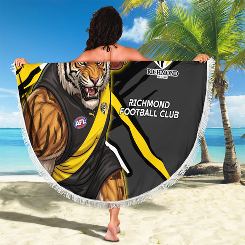 Richmond Football Club Beach Blanket Tigers Muscular Mascot Graphic - Abstract Paint Splatter Art