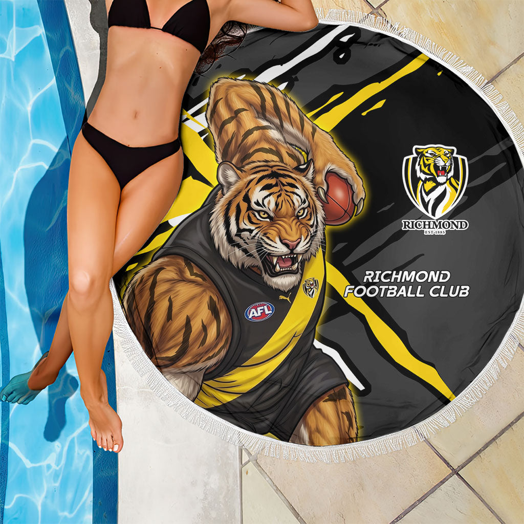 Richmond Football Club Beach Blanket Tigers Muscular Mascot Graphic - Abstract Paint Splatter Art