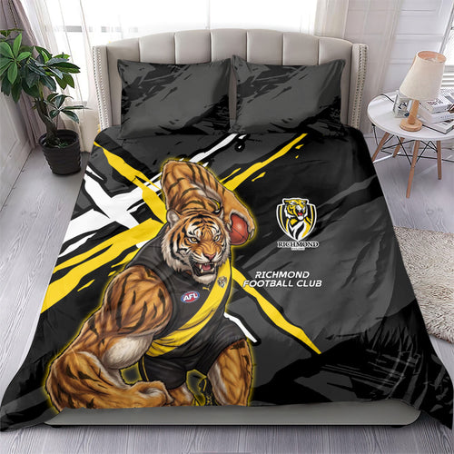 Richmond Football Club Bedding Set Tigers Muscular Mascot Graphic - Abstract Paint Splatter Art