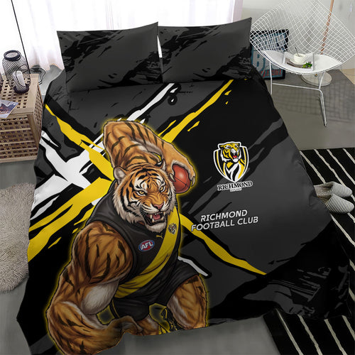 Richmond Football Club Bedding Set Tigers Muscular Mascot Graphic - Abstract Paint Splatter Art