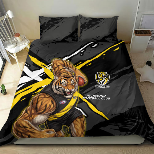 Richmond Football Club Bedding Set Tigers Muscular Mascot Graphic - Abstract Paint Splatter Art