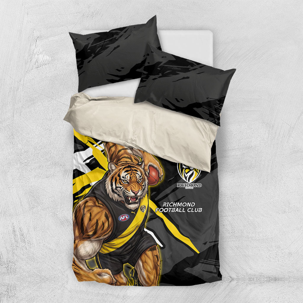Richmond Football Club Bedding Set Tigers Muscular Mascot Graphic - Abstract Paint Splatter Art