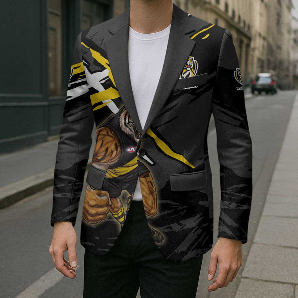 Richmond Football Club Blazer Tigers Muscular Mascot Graphic - Abstract Paint Splatter Art