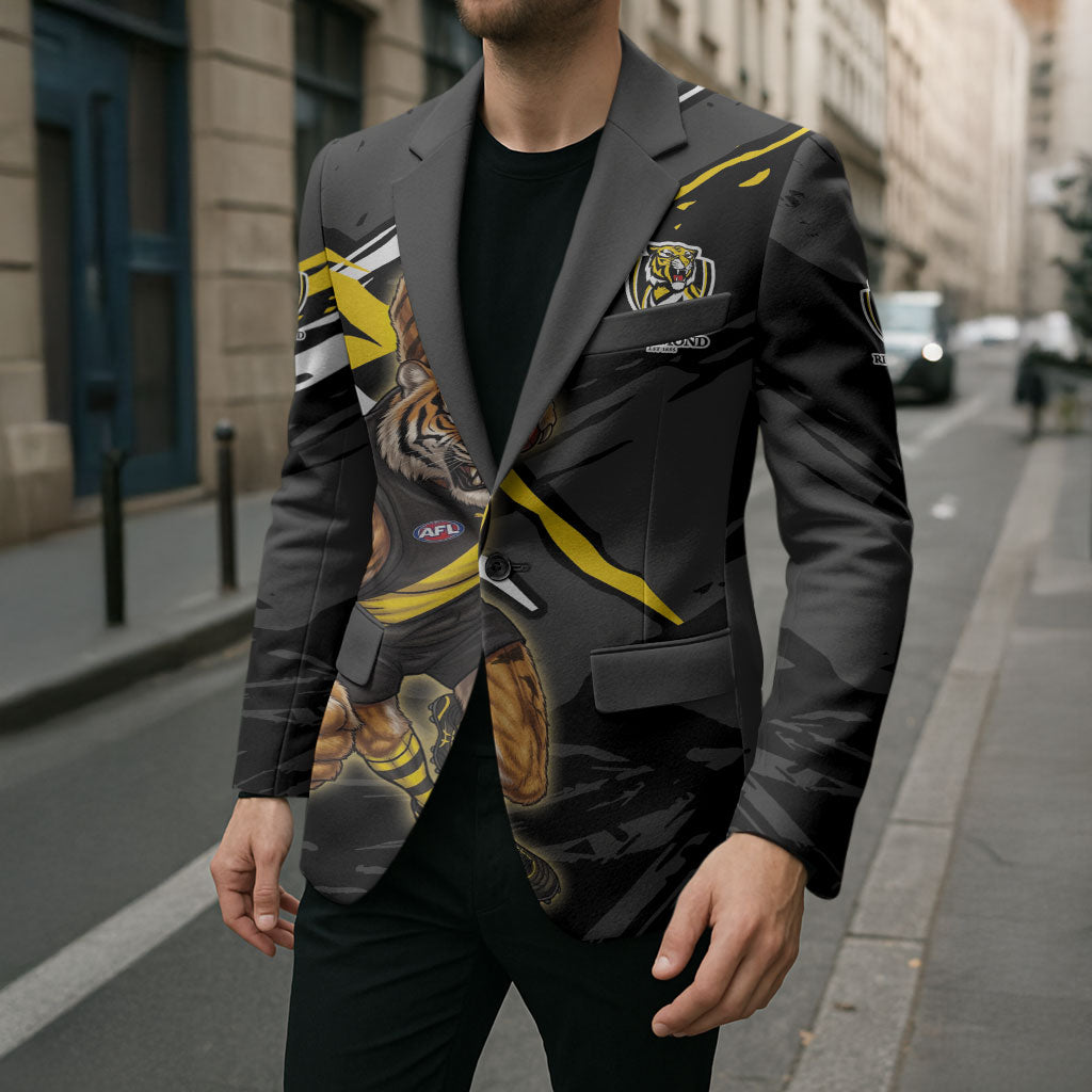 Richmond Football Club Blazer Tigers Muscular Mascot Graphic - Abstract Paint Splatter Art