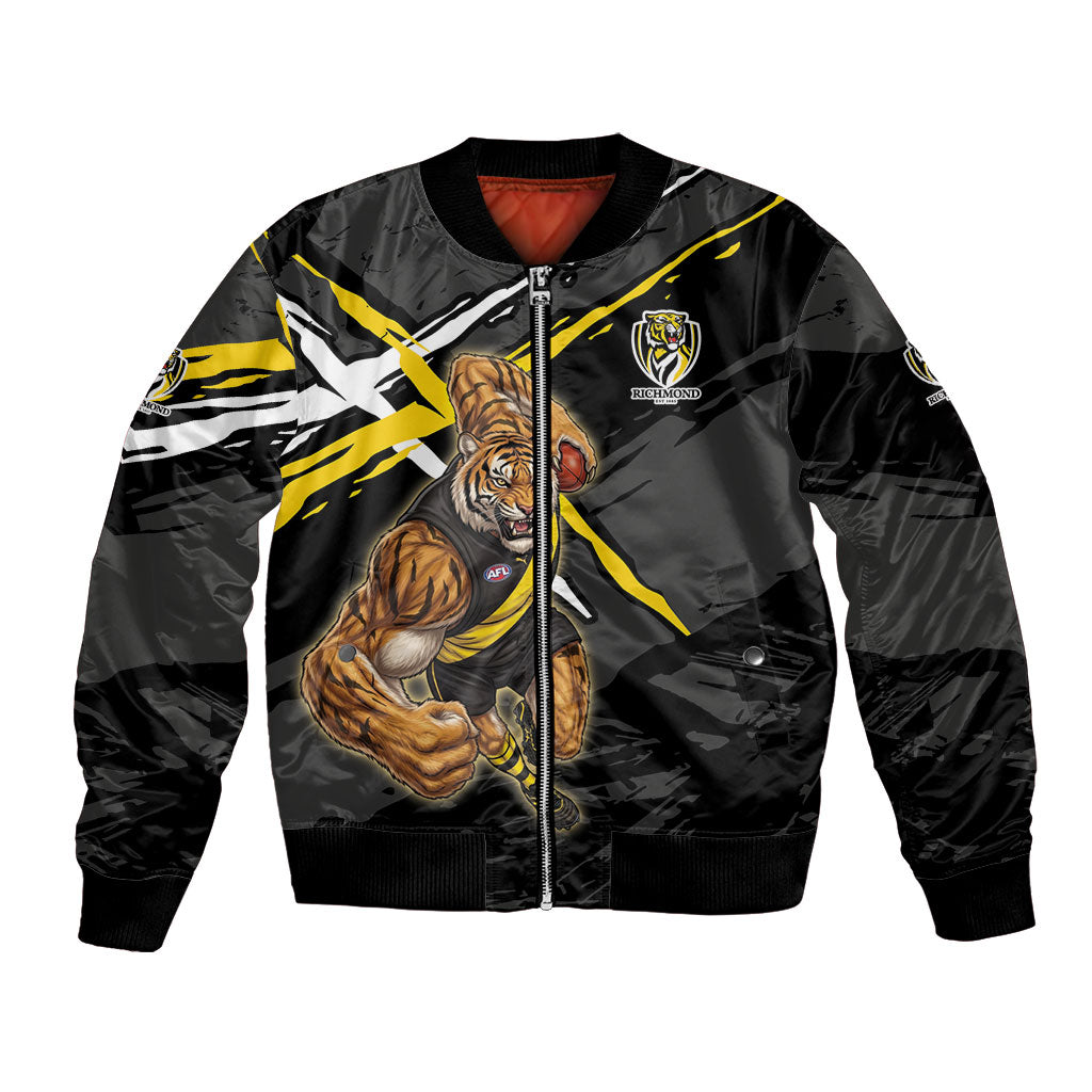 Richmond Football Club Bomber Jacket Tigers Muscular Mascot Graphic - Abstract Paint Splatter Art