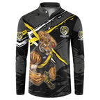 Richmond Football Club Button Sweatshirt Tigers Muscular Mascot Graphic - Abstract Paint Splatter Art