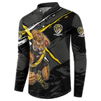 Richmond Football Club Button Sweatshirt Tigers Muscular Mascot Graphic - Abstract Paint Splatter Art