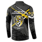 Richmond Football Club Button Sweatshirt Tigers Muscular Mascot Graphic - Abstract Paint Splatter Art