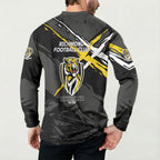 Richmond Football Club Button Sweatshirt Tigers Muscular Mascot Graphic - Abstract Paint Splatter Art