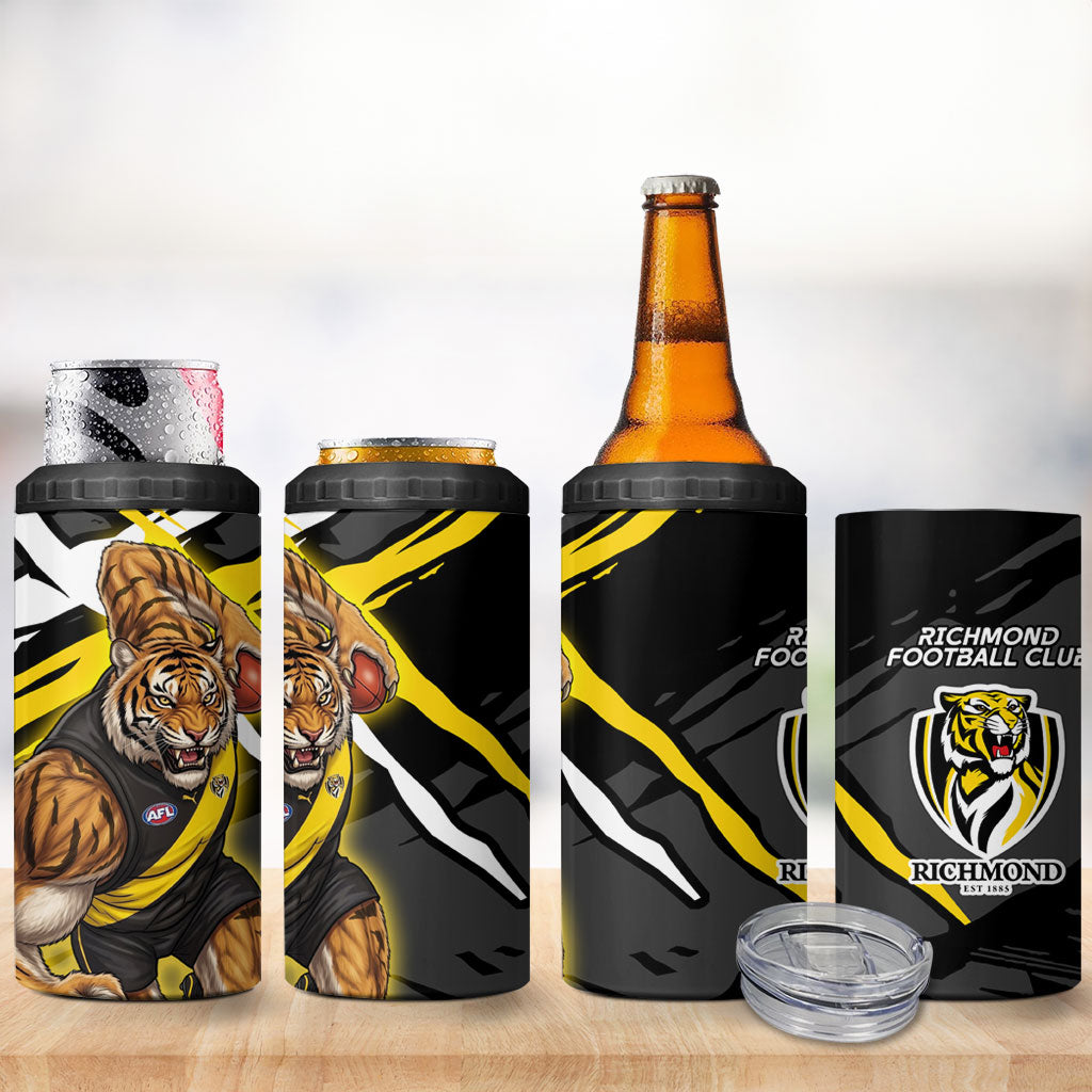 Richmond Football Club 4 in 1 Can Cooler Tumbler Tigers Muscular Mascot Graphic - Abstract Paint Splatter Art