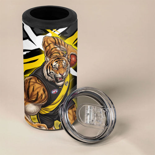 Richmond Football Club 4 in 1 Can Cooler Tumbler Tigers Muscular Mascot Graphic - Abstract Paint Splatter Art