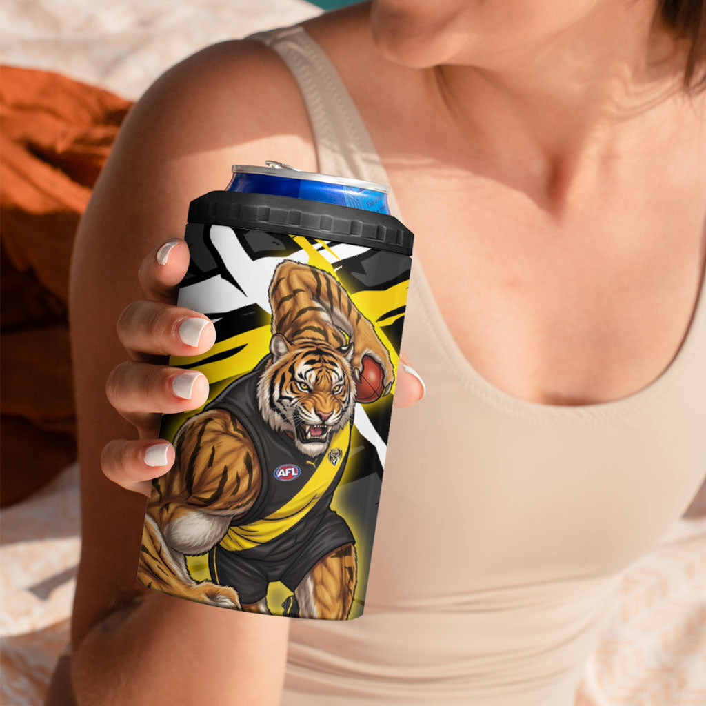 Richmond Football Club 4 in 1 Can Cooler Tumbler Tigers Muscular Mascot Graphic - Abstract Paint Splatter Art