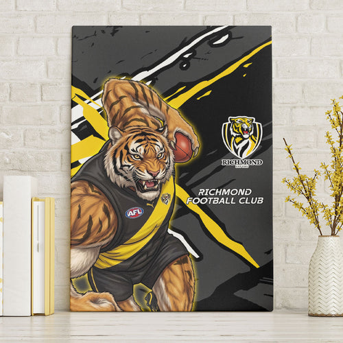Richmond Football Club Canvas Wall Art Tigers Muscular Mascot Graphic - Abstract Paint Splatter Art