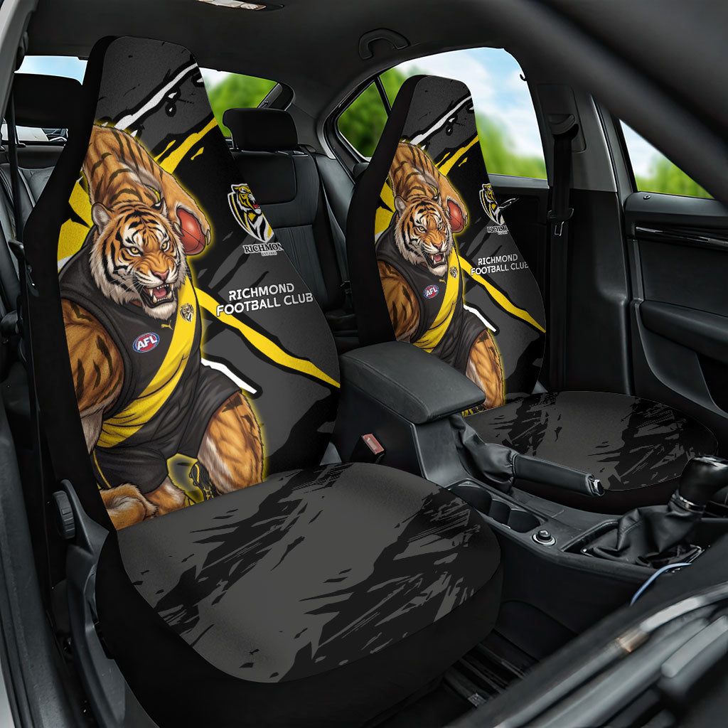 Richmond Football Club Car Seat Cover Tigers Muscular Mascot Graphic - Abstract Paint Splatter Art