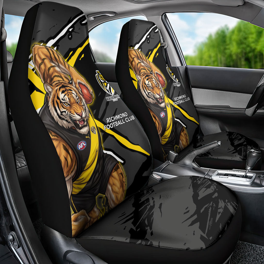 Richmond Football Club Car Seat Cover Tigers Muscular Mascot Graphic - Abstract Paint Splatter Art