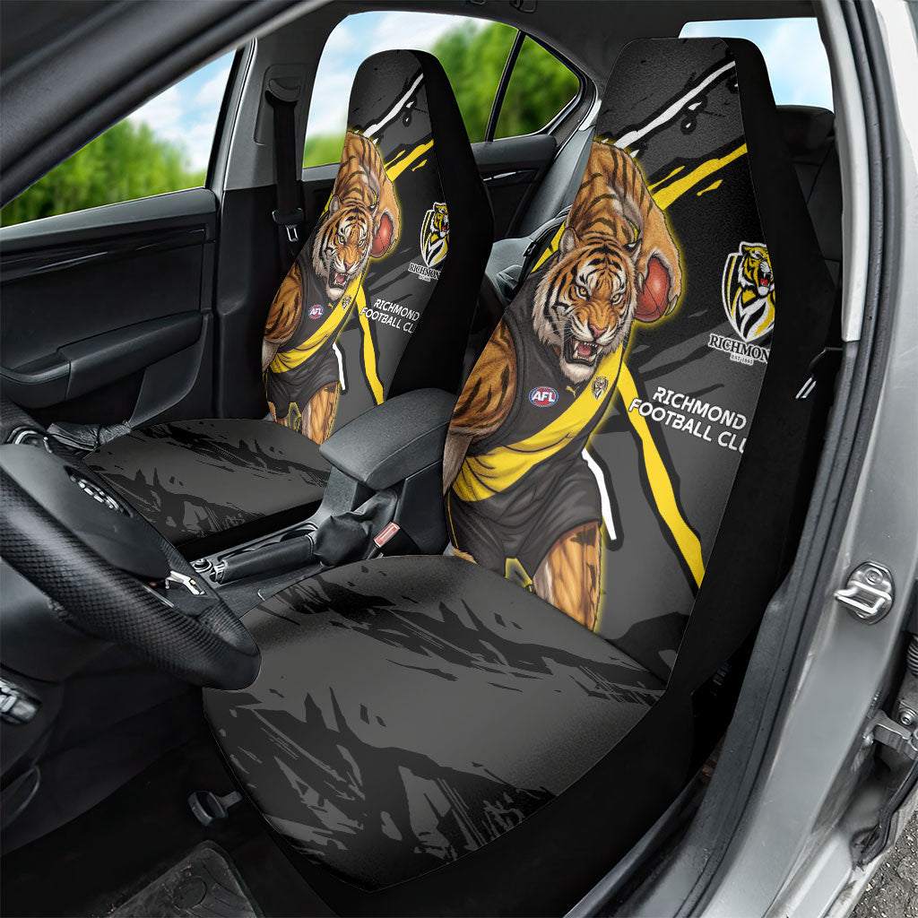 Richmond Football Club Car Seat Cover Tigers Muscular Mascot Graphic - Abstract Paint Splatter Art