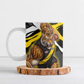 Richmond Football Club Ceramic Mug Tigers Muscular Mascot Graphic - Abstract Paint Splatter Art