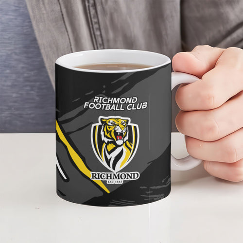 Richmond Football Club Ceramic Mug Tigers Muscular Mascot Graphic - Abstract Paint Splatter Art