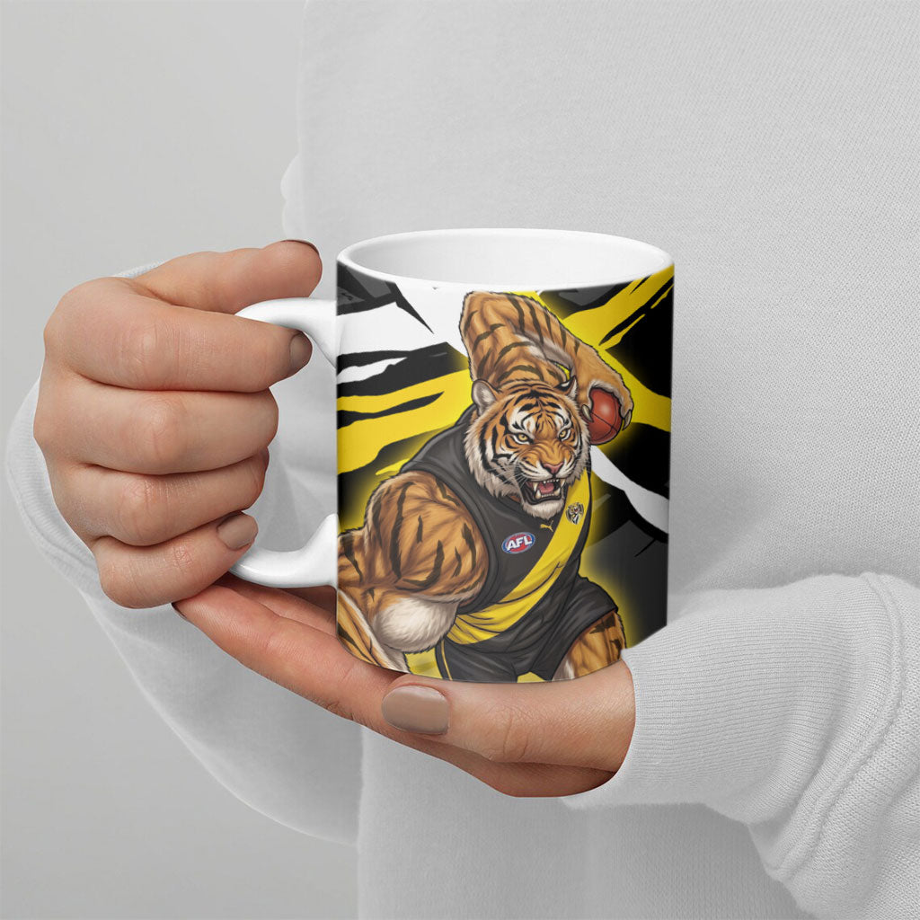 Richmond Football Club Ceramic Mug Tigers Muscular Mascot Graphic - Abstract Paint Splatter Art