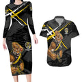 Richmond Football Club Couples Matching Long Sleeve Bodycon Dress and Hawaiian Shirt Tigers Muscular Mascot Graphic - Abstract Paint Splatter Art