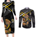 Richmond Football Club Couples Matching Long Sleeve Bodycon Dress and Long Sleeve Button Shirt Tigers Muscular Mascot Graphic - Abstract Paint Splatter Art