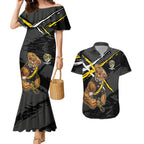 Richmond Football Club Couples Matching Mermaid Dress and Hawaiian Shirt Tigers Muscular Mascot Graphic - Abstract Paint Splatter Art