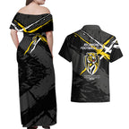 Richmond Football Club Couples Matching Off Shoulder Maxi Dress and Hawaiian Shirt Tigers Muscular Mascot Graphic - Abstract Paint Splatter Art