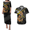 Richmond Football Club Couples Matching Puletasi and Hawaiian Shirt Tigers Muscular Mascot Graphic - Abstract Paint Splatter Art