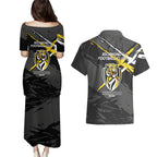 Richmond Football Club Couples Matching Puletasi and Hawaiian Shirt Tigers Muscular Mascot Graphic - Abstract Paint Splatter Art