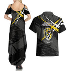 Richmond Football Club Couples Matching Summer Maxi Dress and Hawaiian Shirt Tigers Muscular Mascot Graphic - Abstract Paint Splatter Art