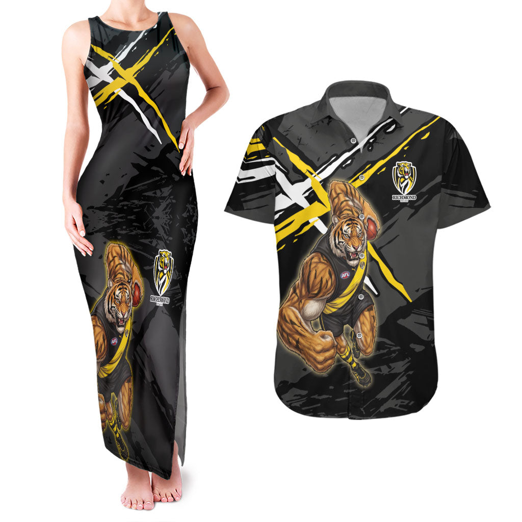 Richmond Football Club Couples Matching Tank Maxi Dress and Hawaiian Shirt Tigers Muscular Mascot Graphic - Abstract Paint Splatter Art