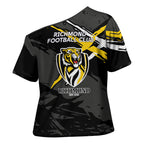 Richmond Football Club Cross Shoulder Shirt Tigers Muscular Mascot Graphic - Abstract Paint Splatter Art