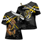 Richmond Football Club Cross Shoulder Shirt Tigers Muscular Mascot Graphic - Abstract Paint Splatter Art
