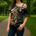 Richmond Football Club Cross Shoulder Shirt Tigers Muscular Mascot Graphic - Abstract Paint Splatter Art