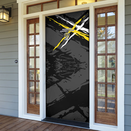 Richmond Football Club Door Cover Tigers Muscular Mascot Graphic - Abstract Paint Splatter Art