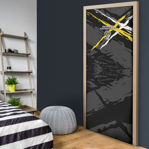 Richmond Football Club Door Cover Tigers Muscular Mascot Graphic - Abstract Paint Splatter Art