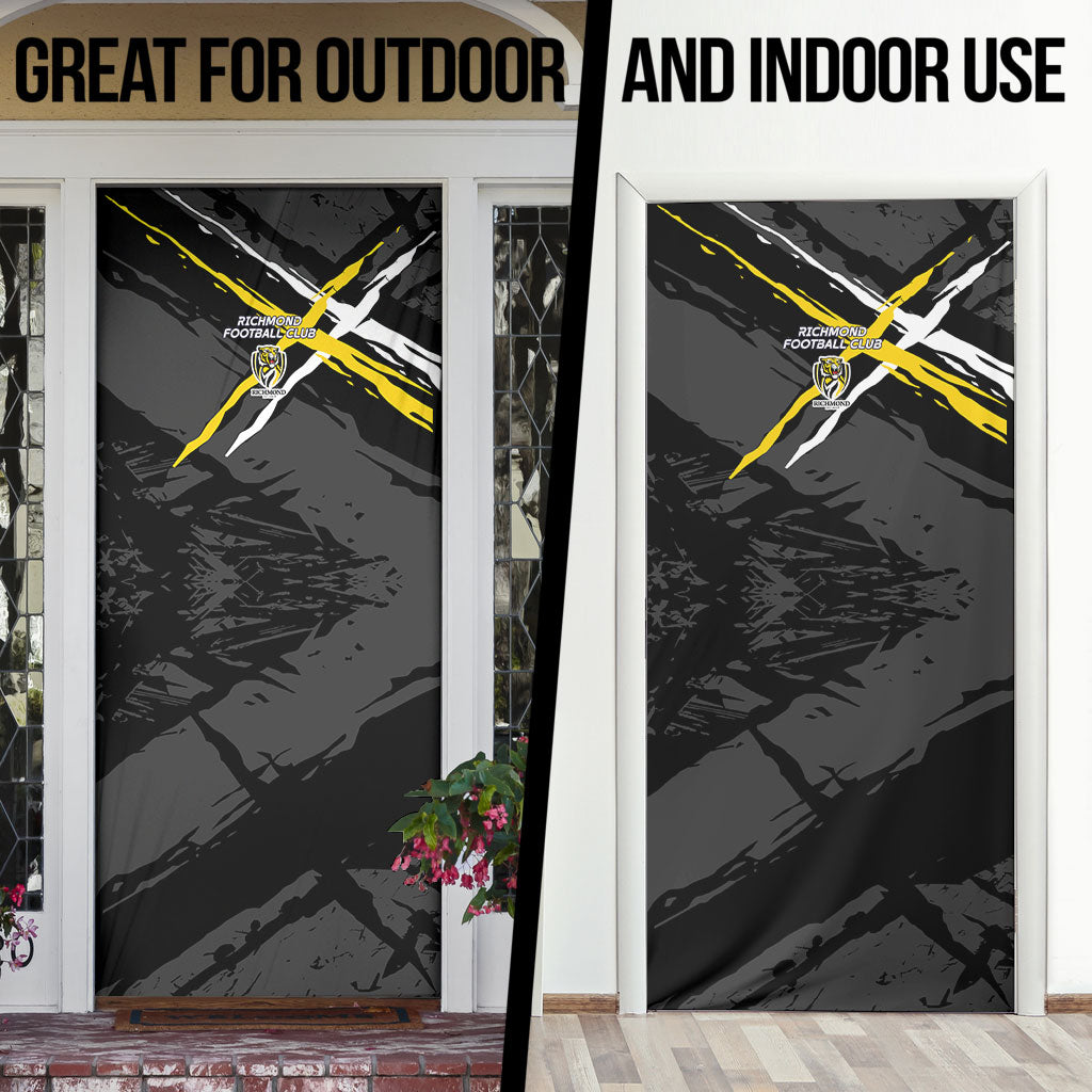 Richmond Football Club Door Cover Tigers Muscular Mascot Graphic - Abstract Paint Splatter Art