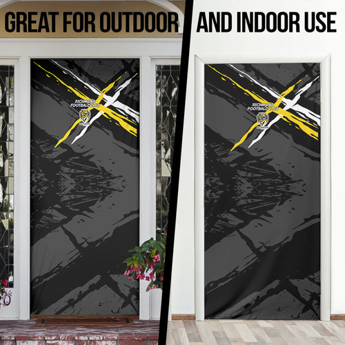 Richmond Football Club Door Cover Tigers Muscular Mascot Graphic - Abstract Paint Splatter Art