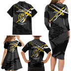 Richmond Football Club Family Matching Long Sleeve Bodycon Dress and Hawaiian Shirt Tigers Muscular Mascot Graphic - Abstract Paint Splatter Art