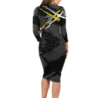 Richmond Football Club Family Matching Long Sleeve Bodycon Dress and Hawaiian Shirt Tigers Muscular Mascot Graphic - Abstract Paint Splatter Art